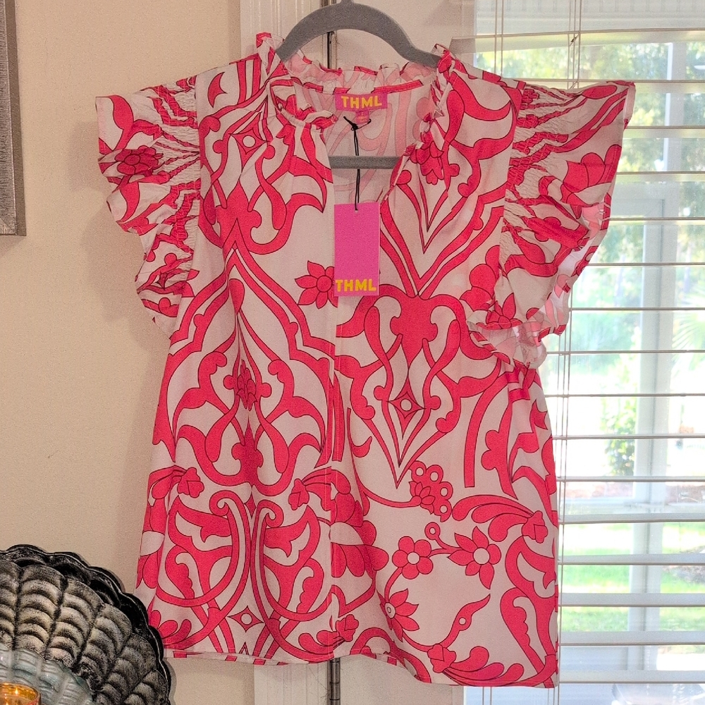 THML Fuchsia and White Patterned Blouse